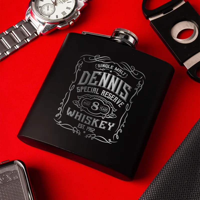 Retro Design Personalized Stainless Steel Matte Black Hip Flask