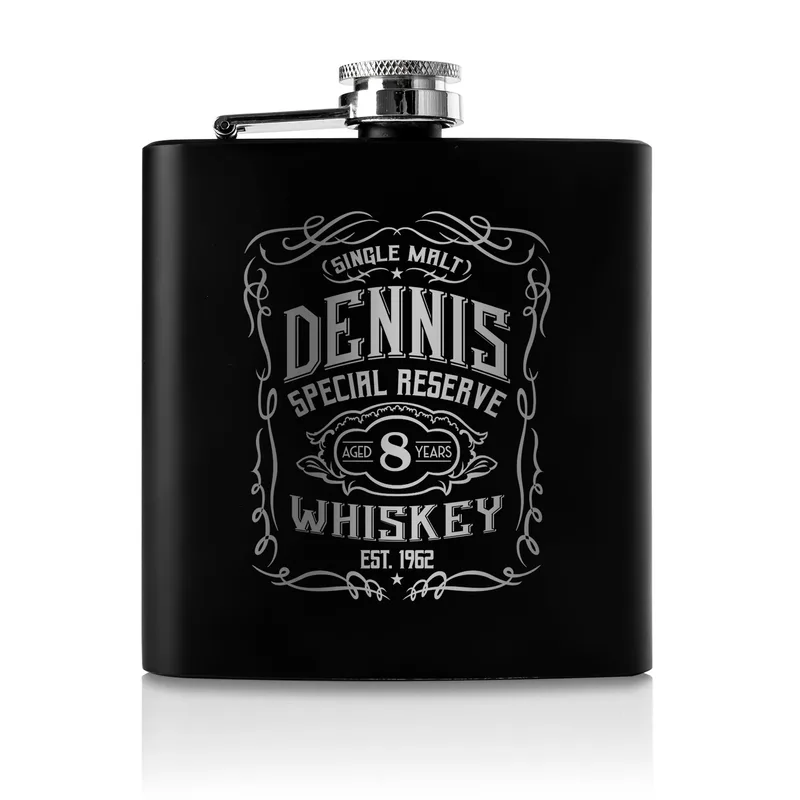 Retro Design Personalized Stainless Steel Matte Black Hip Flask