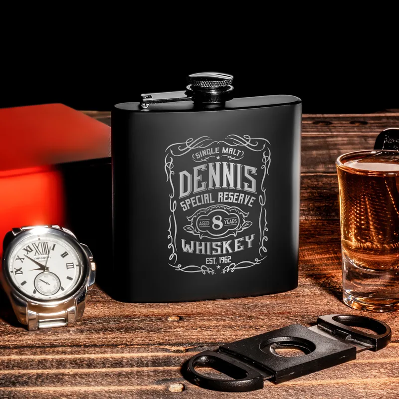 Retro Design Personalized Stainless Steel Matte Black Hip Flask