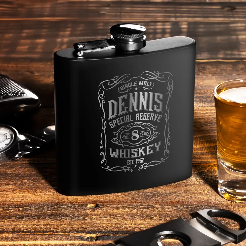 Retro Design Personalized Stainless Steel Matte Black Hip Flask