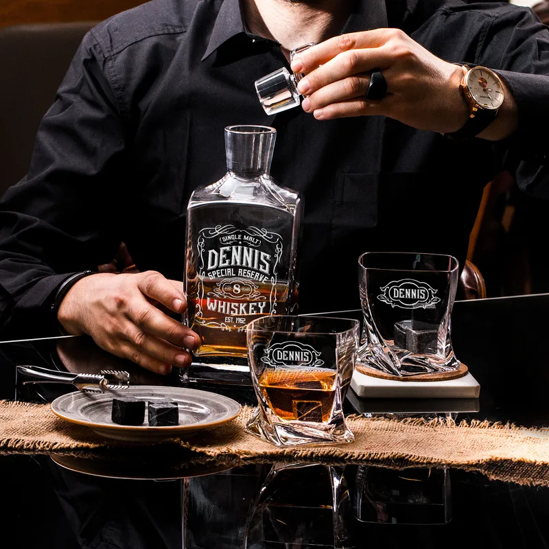 Retro Design Personalized Whiskey Decanter Set