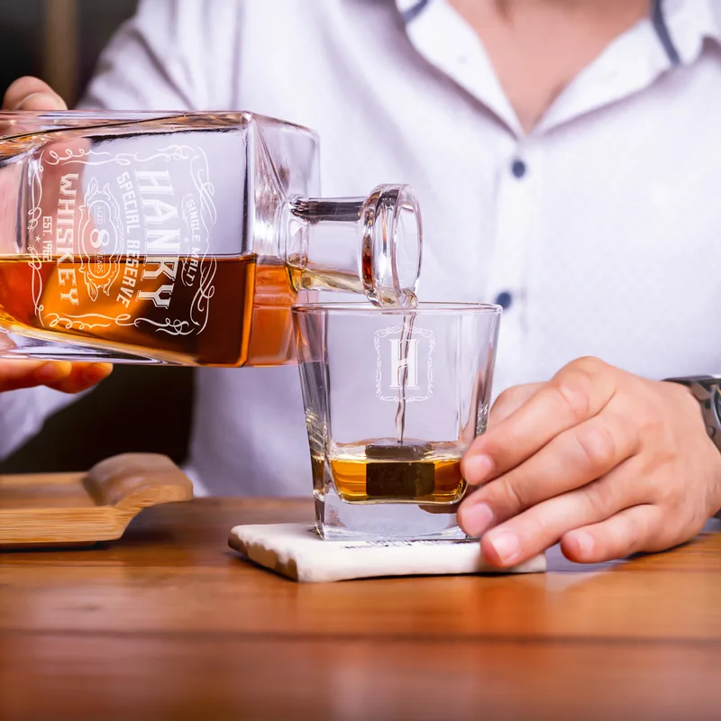 Retro Design Personalized Whiskey Set in Wooden Box