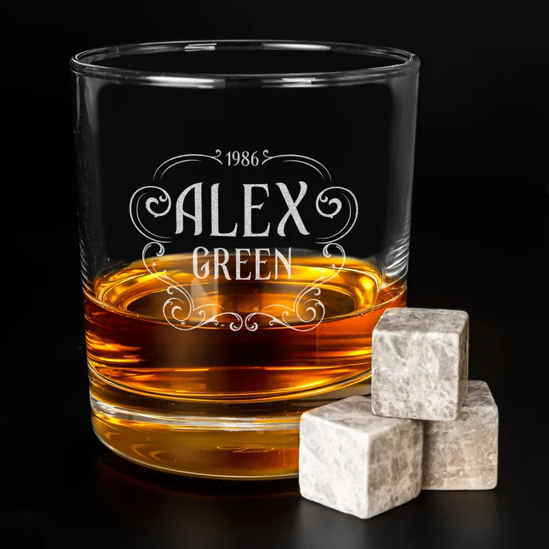 Retro Design Premium Personalized Whiskey Glass Set with Wooden Box