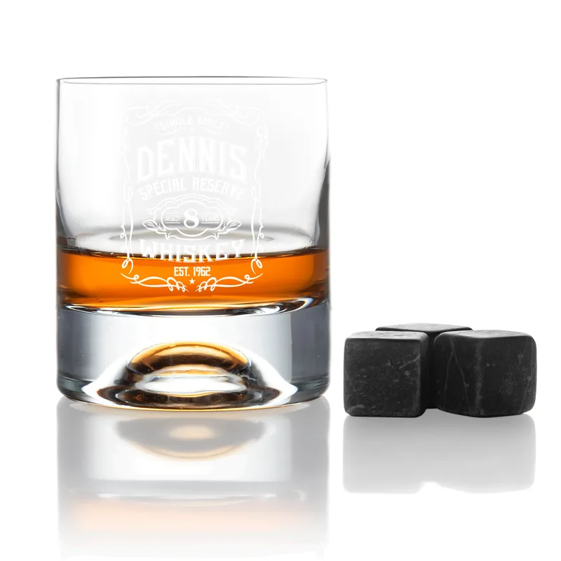 Retro Design Personalized Whiskey Glass Set Custom Wooden Box