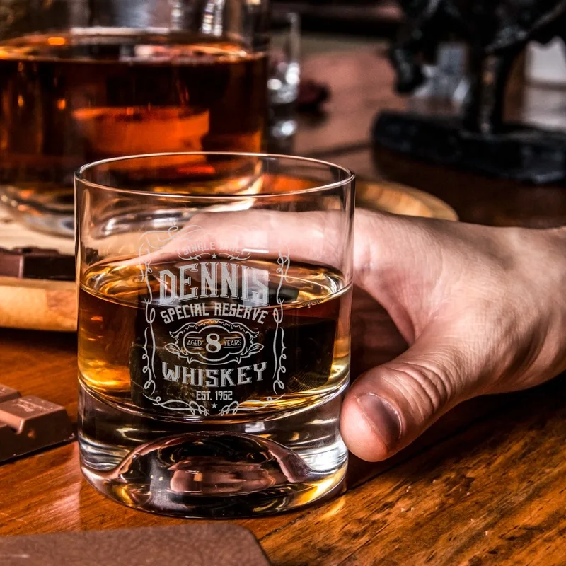 Retro Design Personalized Whiskey Glass Set Custom Wooden Box