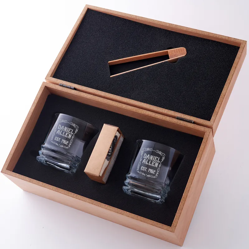 Personalised Texas Whiskey Glass Gift Set in Wooden Box