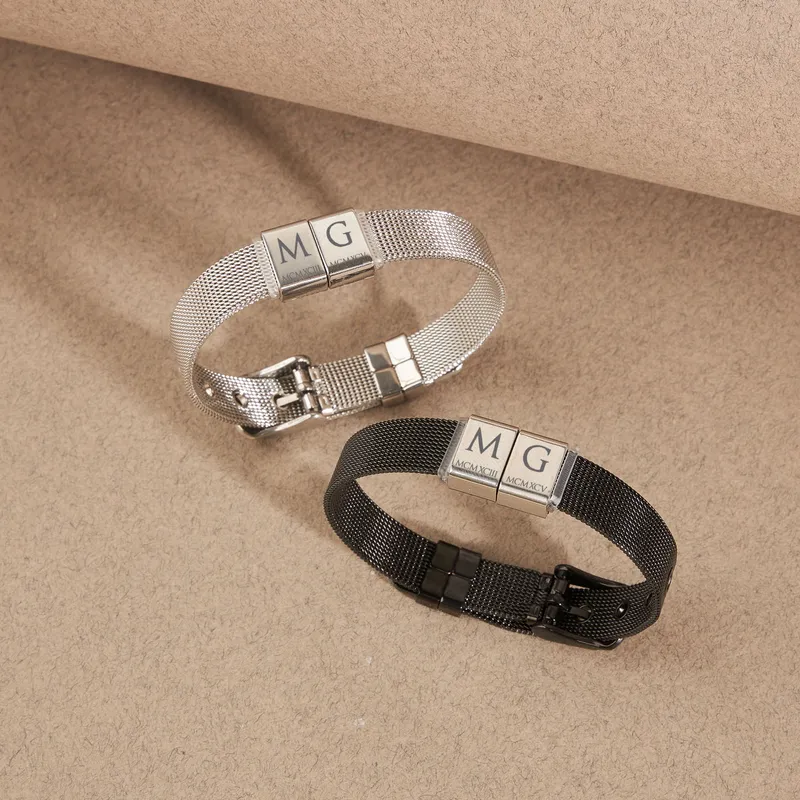Matching Couple Bracelets, Roman Numeral Bracelet, Date & Arrow Leathe