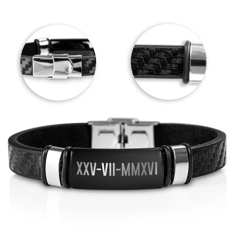 Roman Numerals Date Printed Leather Bracelet