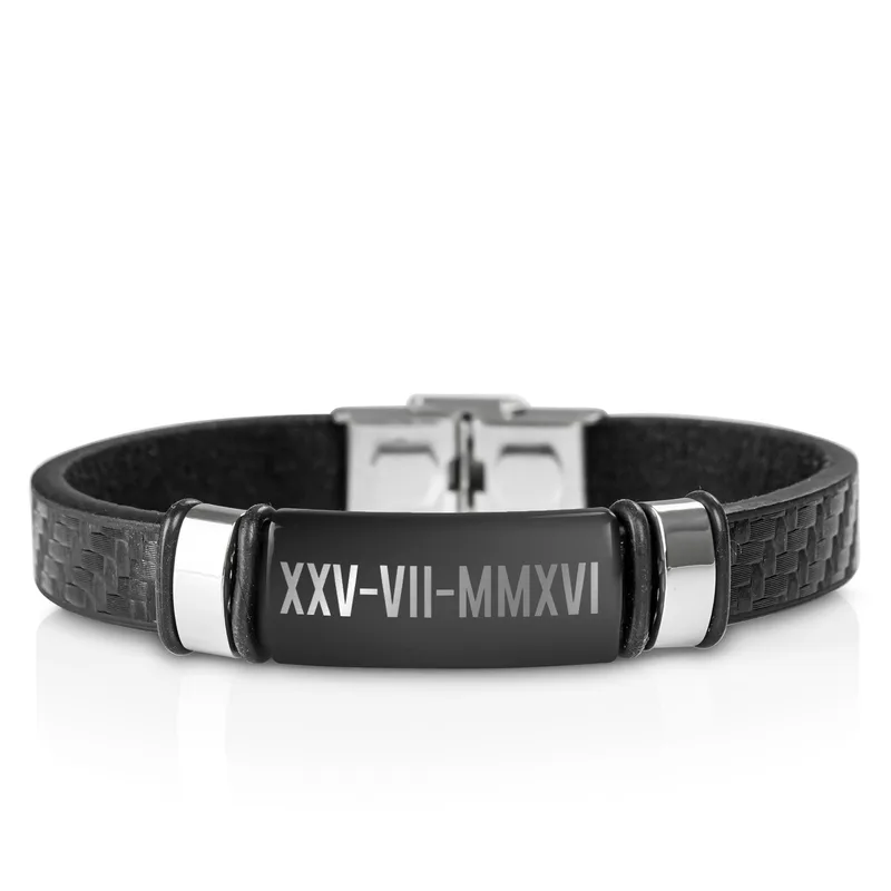 Roman Numerals Date Printed Leather Bracelet