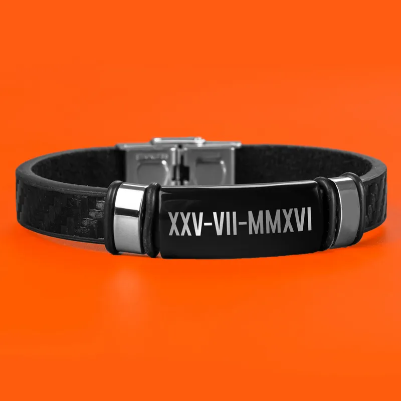 Roman Numerals Date Printed Leather Bracelet