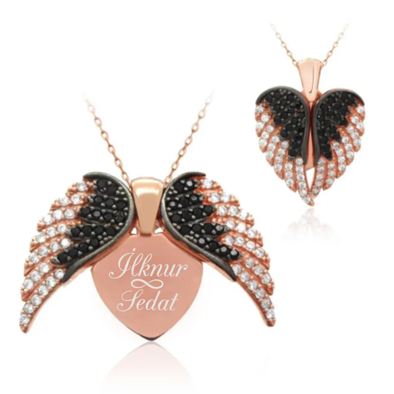 Personalised Angel Wing Heart Necklace for Her