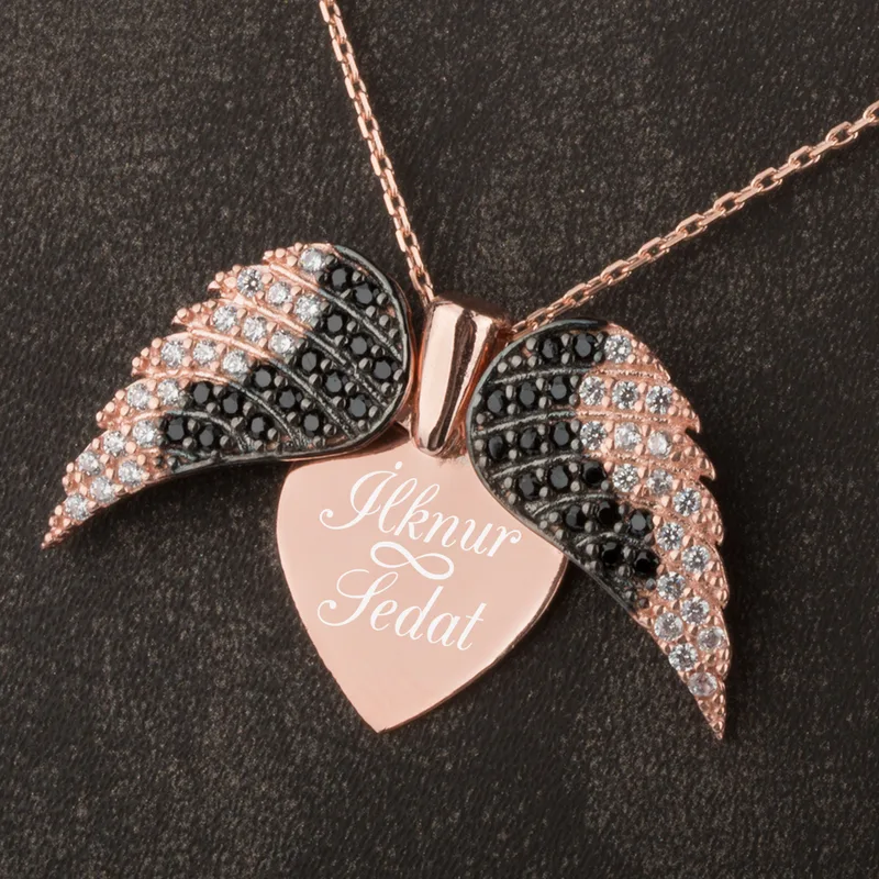 Personalised Angel Wing Heart Necklace for Her