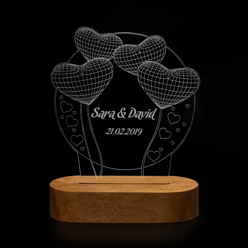 Romantic Gifts for Couples Heart Design with Name and Date 3D LED Lamp