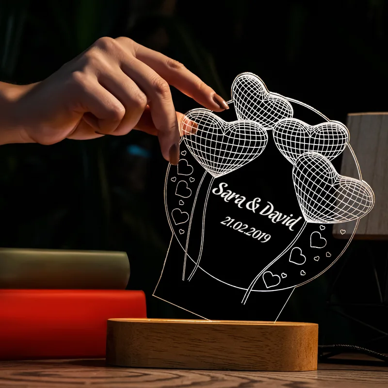 Romantic Gifts for Couples Heart Design with Name and Date 3D LED Lamp