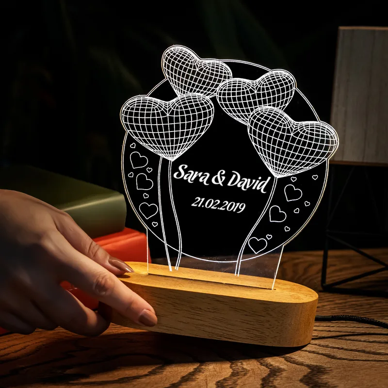 Romantic Gifts for Couples Heart Design with Name and Date 3D LED Lamp