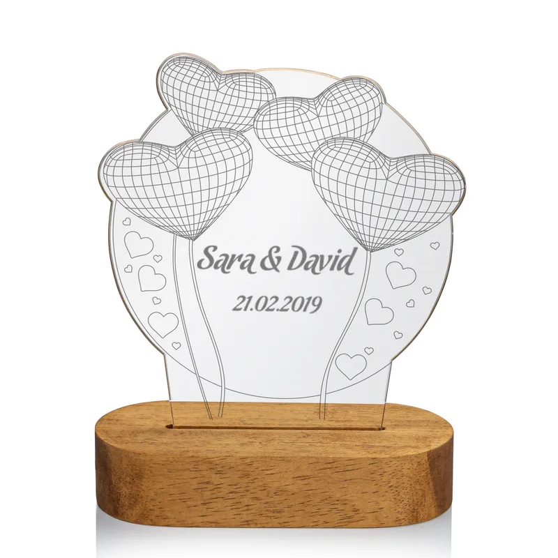Romantic Gifts for Couples Heart Design with Name and Date 3D LED Lamp