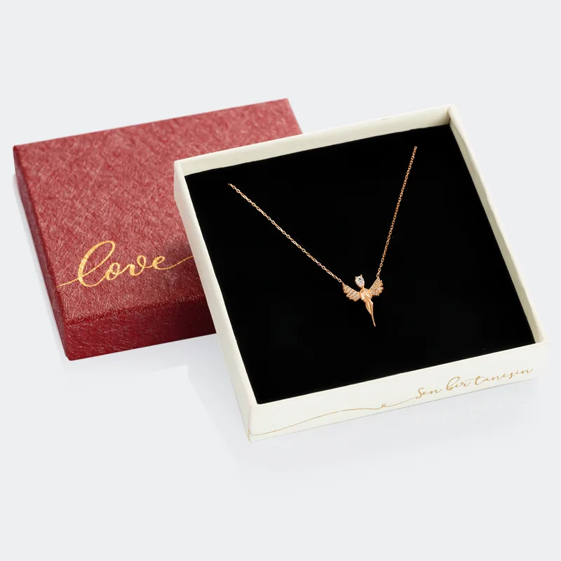 Rose Plated Silver Necklace with Angel Design as a Gift for Mother