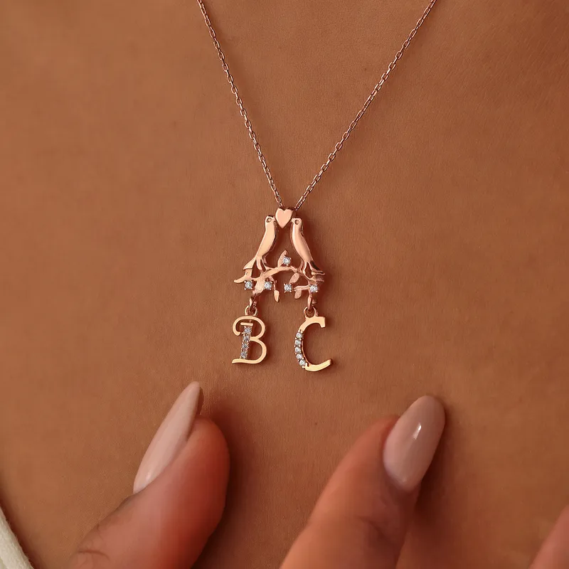 Rose Silver Necklace with Special Initials