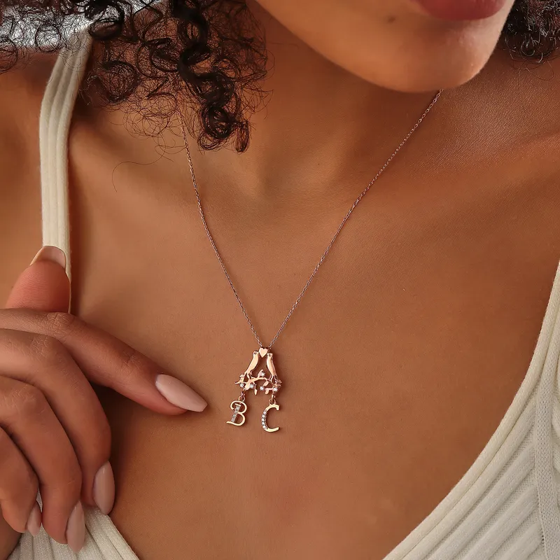 Rose Silver Necklace with Special Initials