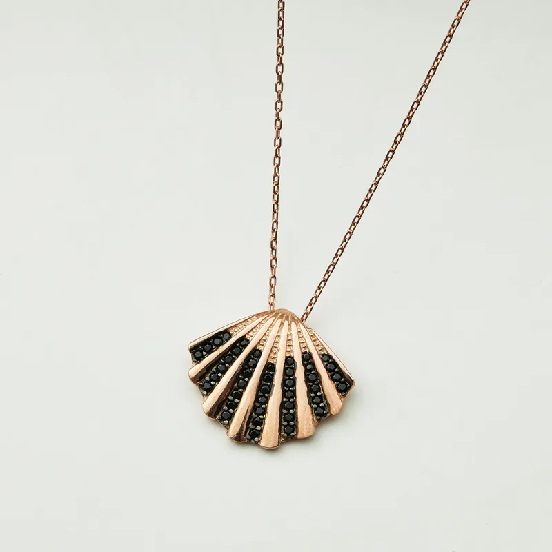 Sea Shell Pendant Gold Plated Necklace with Zirconia Stones