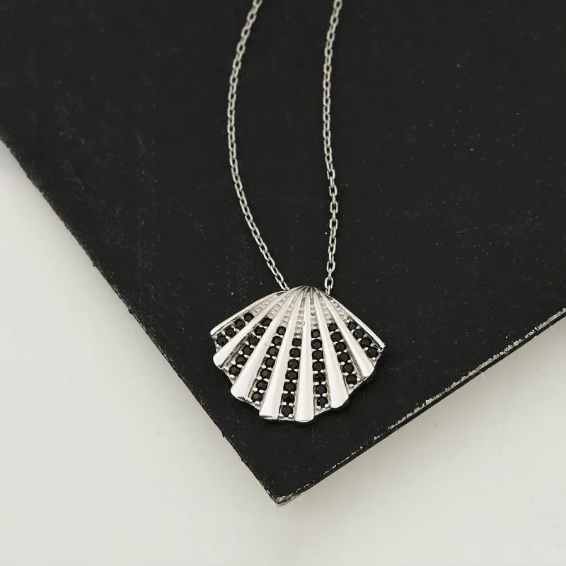 Sea Shell Pendant Gold Plated Necklace with Zirconia Stones