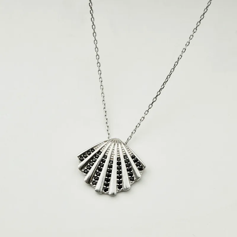 Sea Shell Pendant Gold Plated Necklace with Zirconia Stones