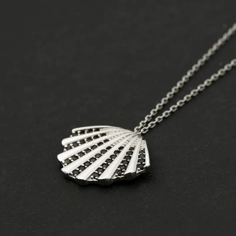 Sea Shell Pendant Gold Plated Necklace with Zirconia Stones