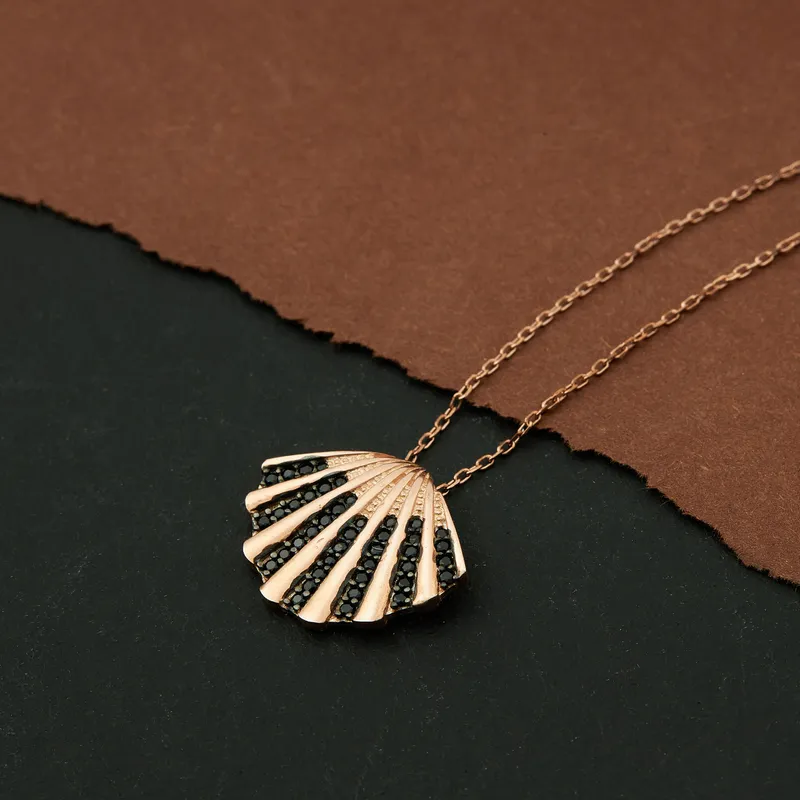 Sea Shell Pendant Gold Plated Necklace with Zirconia Stones
