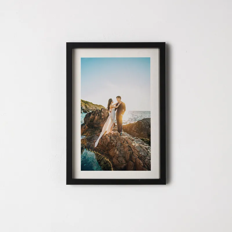 Self Adhesive Black Photo Frame with Mat Bordered Photo Print