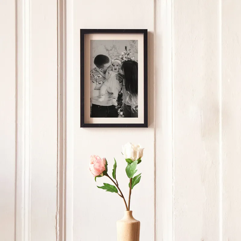 Self Adhesive Black Photo Frame with Mat Bordered Photo Print