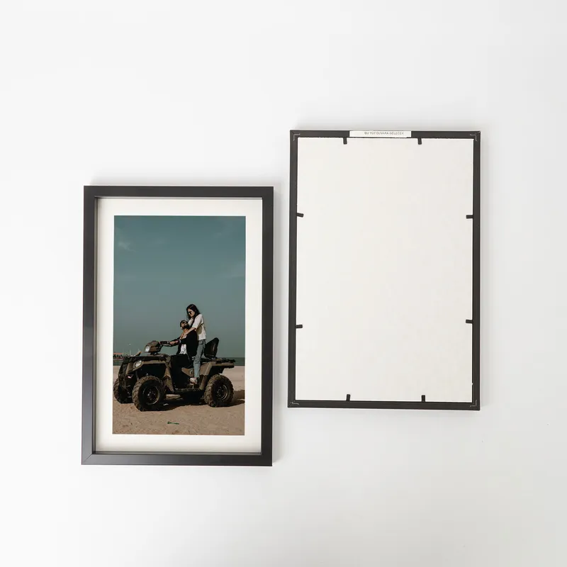 Self Adhesive Black Photo Frame with Mat Bordered Photo Print