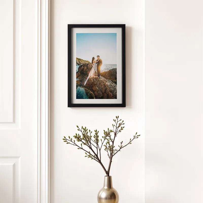 Self Adhesive Black Photo Frame with Mat Bordered Photo Print