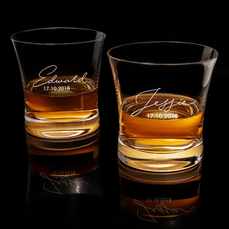 Signature Design Personalized 2 Piece Whiskey Glasses Set with Wooden Gift Box