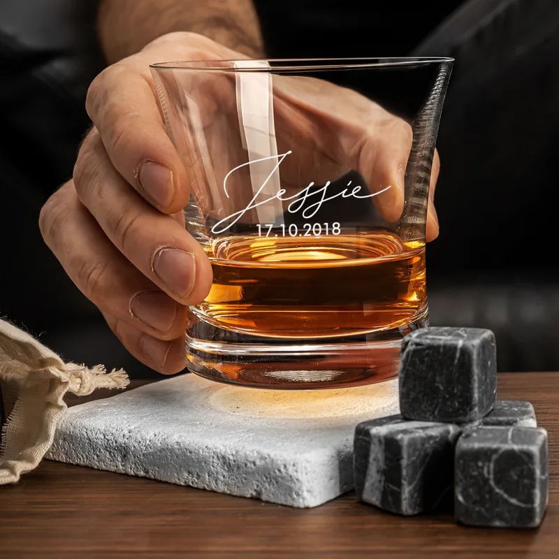 Signature Design Personalized 2 Piece Whiskey Glasses Set with Wooden Gift Box