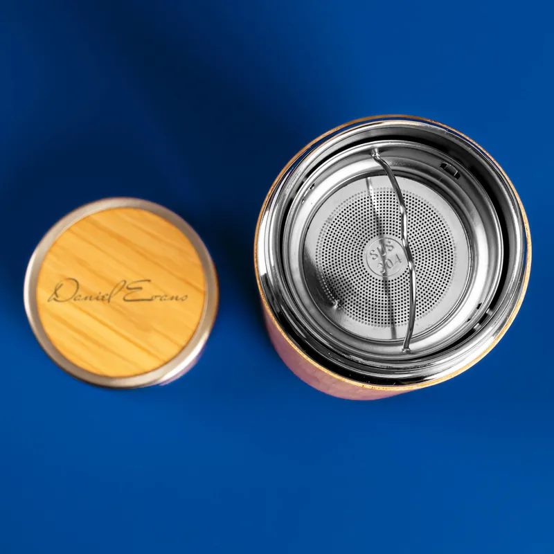 Signature Design Personalized Bamboo Thermos Flask with Tea Strainer