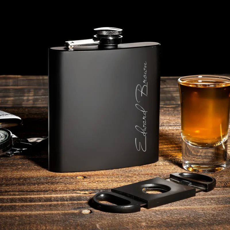Signature Design Personalized Stainless Steel Matte Black Hip Flask