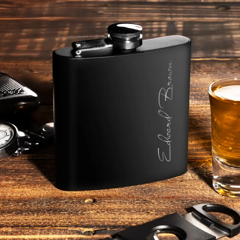 Signature Design Personalized Stainless Steel Matte Black Hip Flask