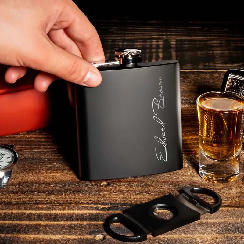 Signature Design Personalized Stainless Steel Matte Black Hip Flask