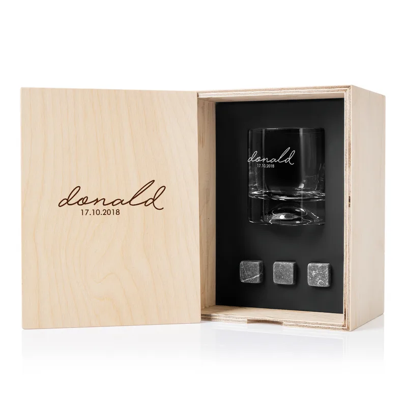 Personalised Whiskey Glass Set with Engraved Wooden Box