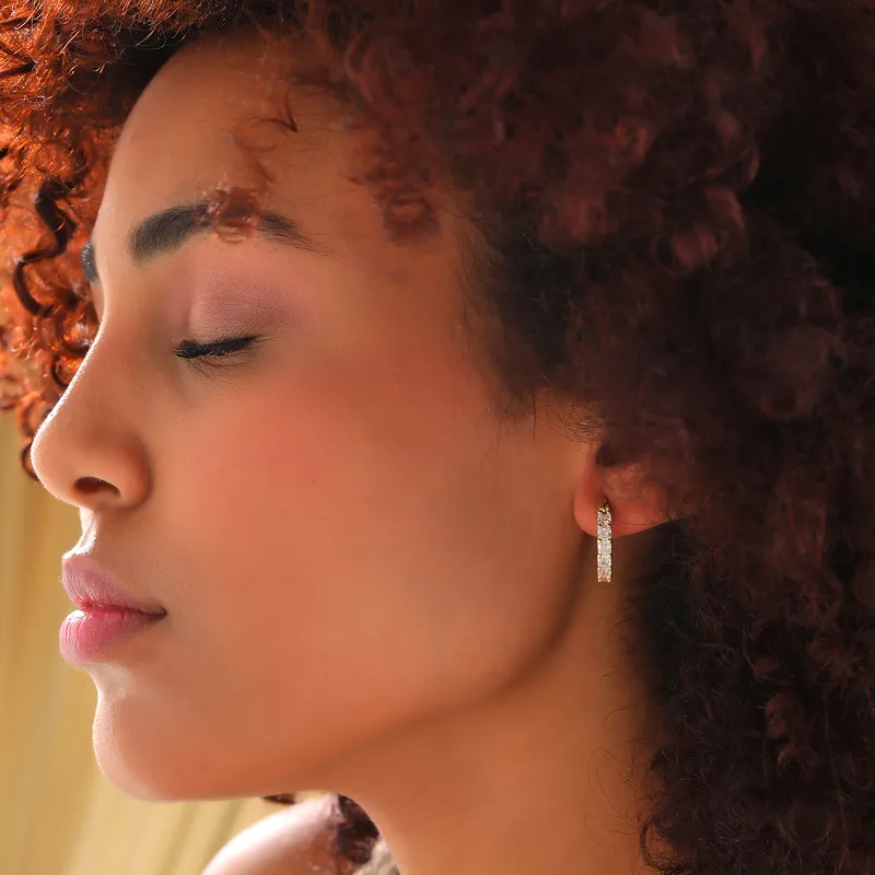 Silver Hoop Earrings with Rowed Zirconia Stones