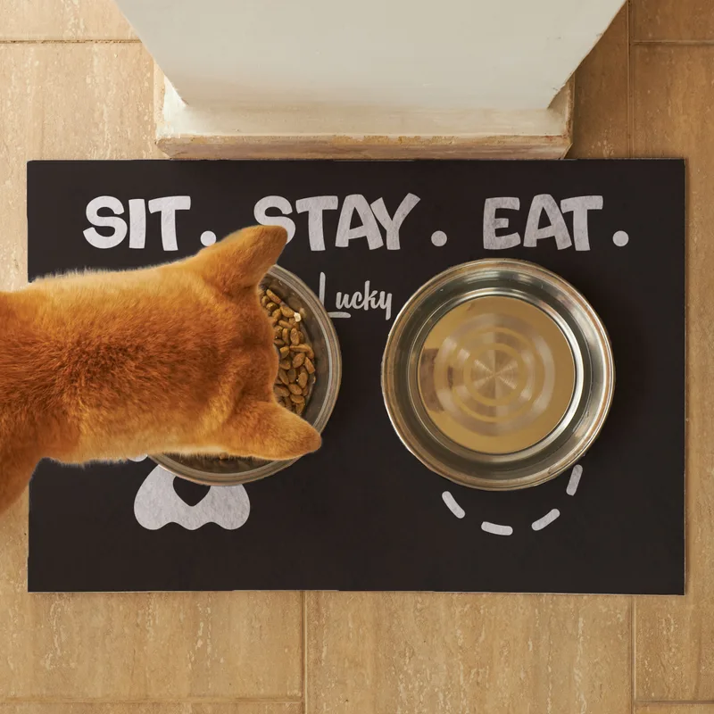 Personalised Pet Feeding Mat with Sit Stay Eat Design