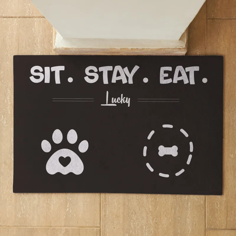 Personalised Pet Feeding Mat with Sit Stay Eat Design