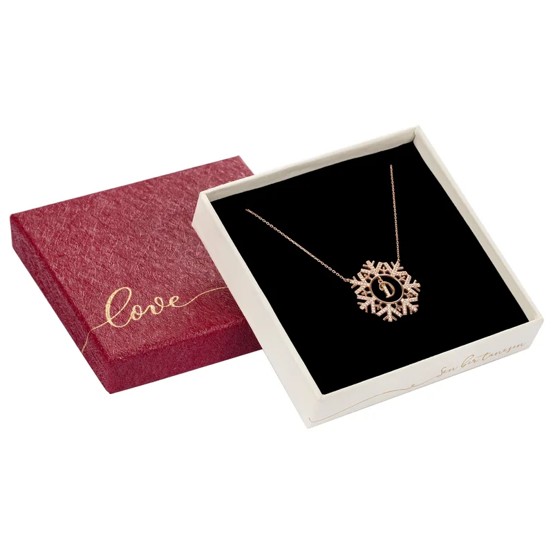 Snowflake with Initial Silver Rose Gold Finish Necklace Pendant