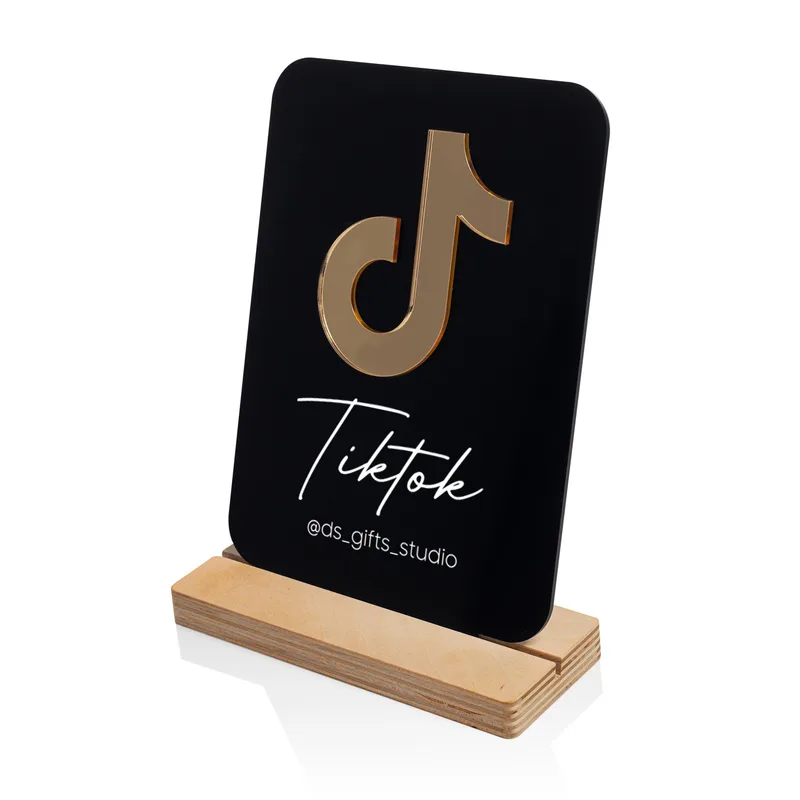 Social Media Design Acrylic Plaque with Wooden Base