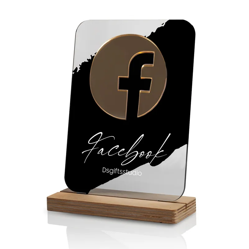 Social Media Design Acrylic Plaque with Wooden Base