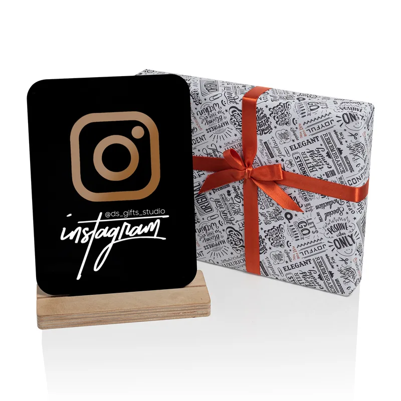 Social Media Design Acrylic Plaque with Wooden Base