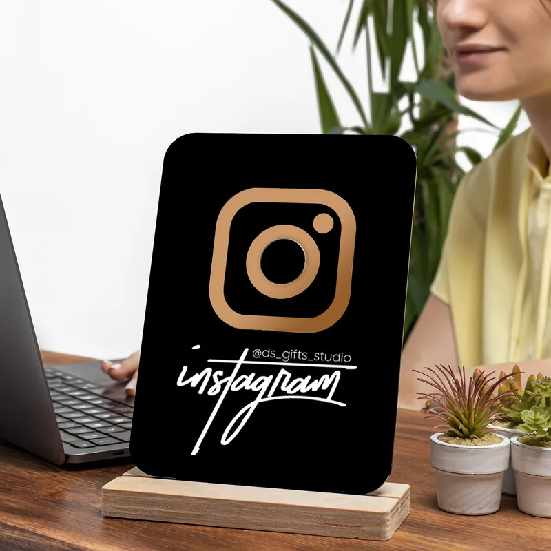 Social Media Design Acrylic Plaque with Wooden Base