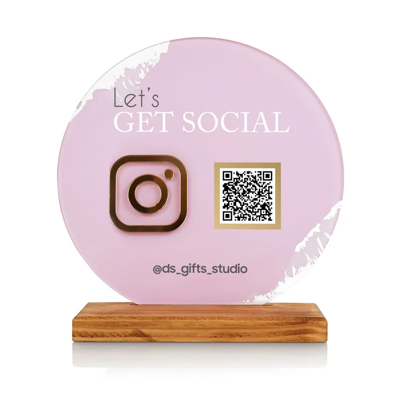 Social Media Interactive Acrylic Plate with Wooden Base