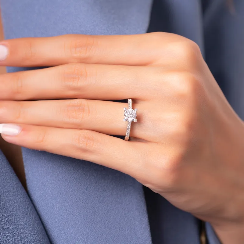 Solitaire Diamond Silver Ring for Her