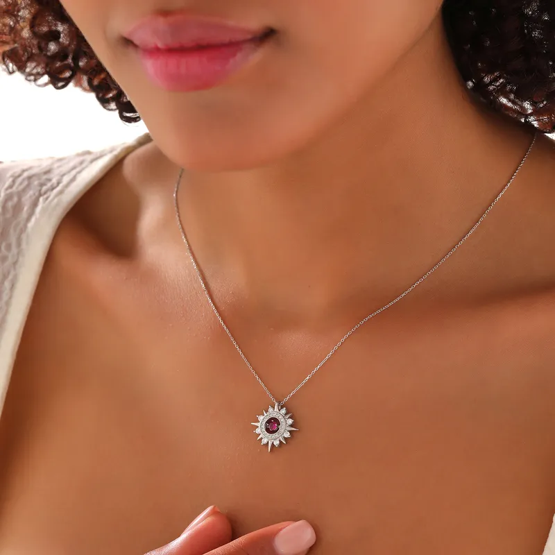 Sparkle of Pink - Silver Necklace with Zircon Stones